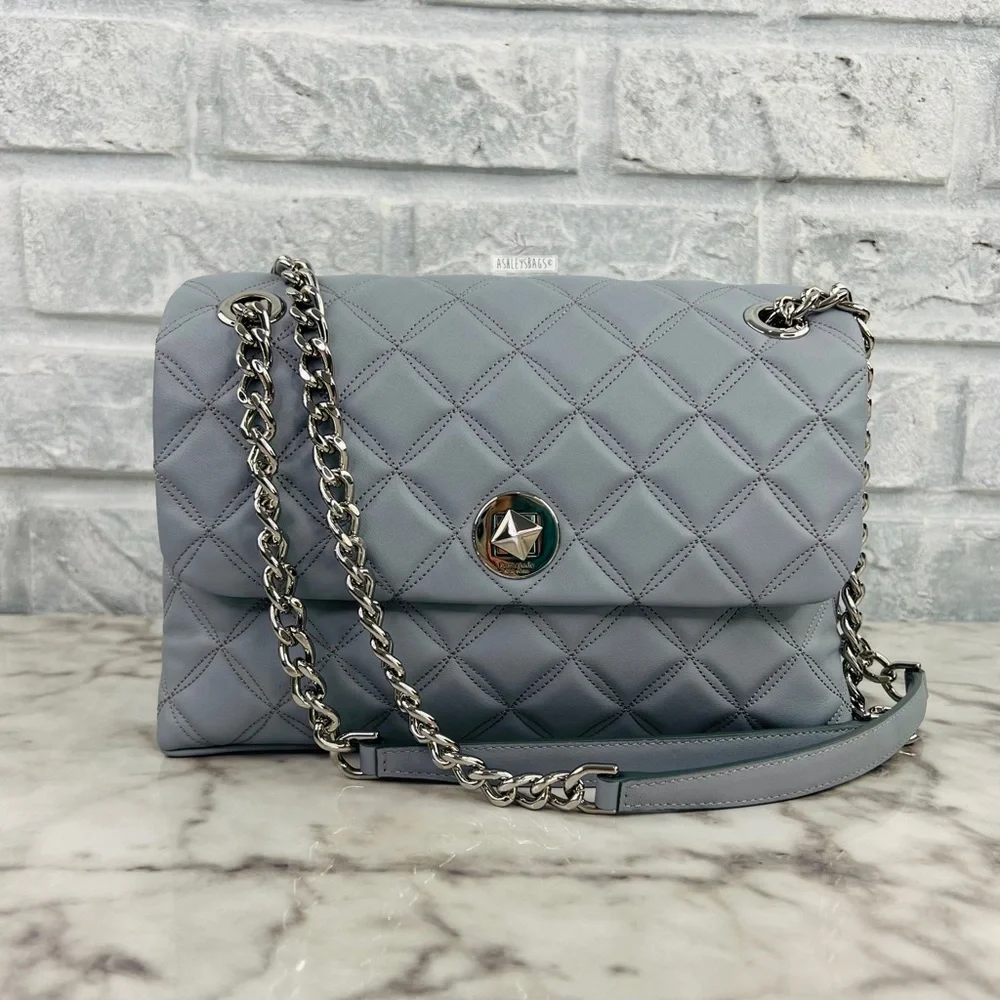 Kate Spade Natalia Quilted Leather Medium Flap Crossbody In Brushed Steel